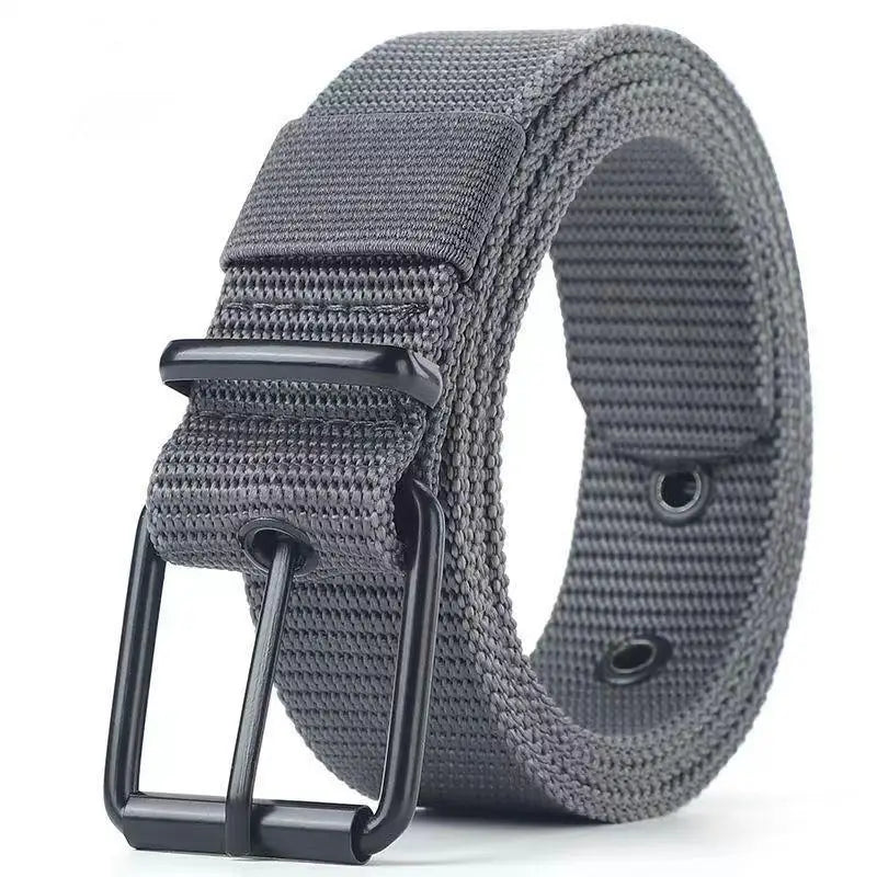 Unisex Trendy Belt Pin Buckle Outdoor Sports Jeans Accessory Porous Qme Gray