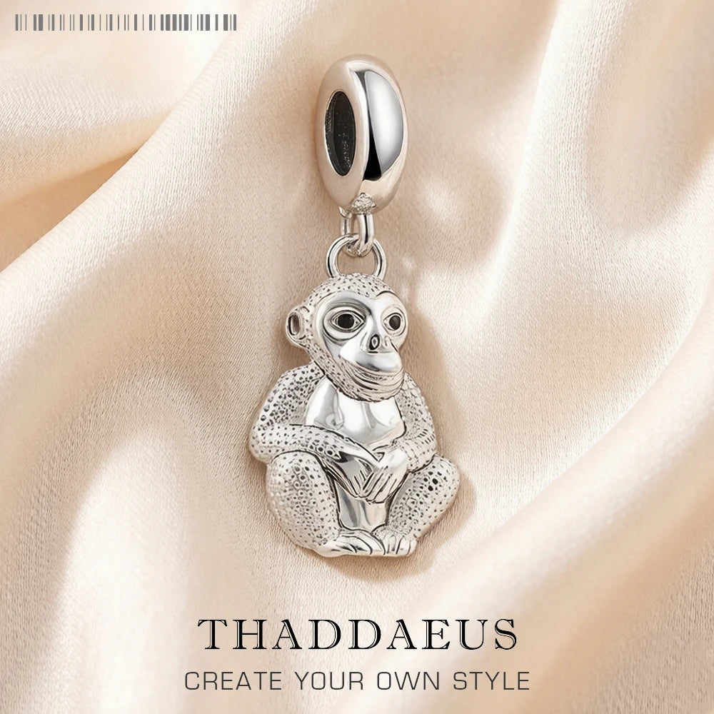Monkey Charm Pendant Women Men Spring Pure 925 Sterling Silver Cute Jewelry Accessories Party Gift Qme