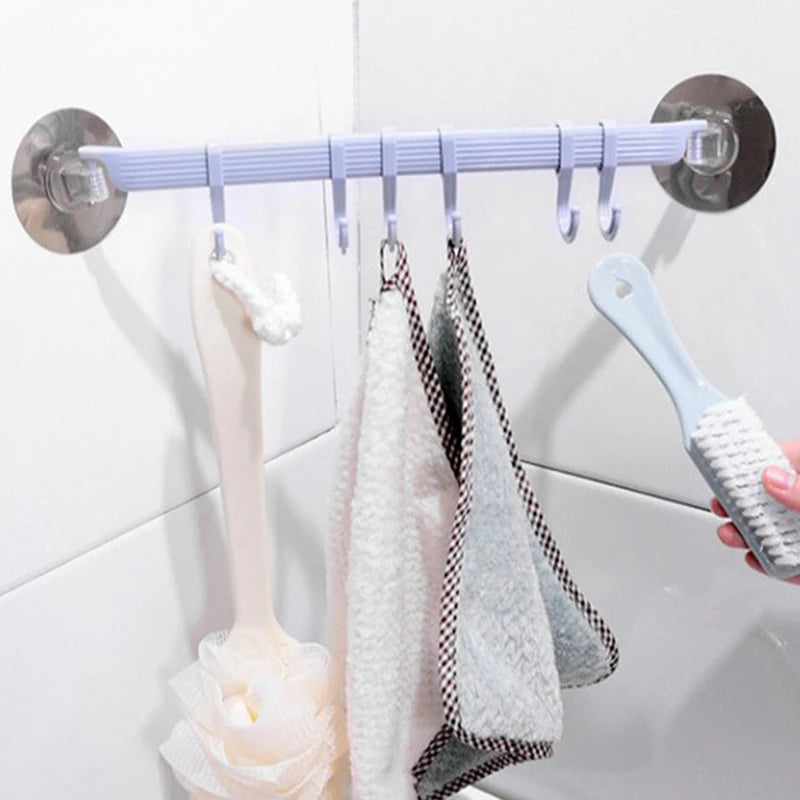 Blue White Pink Suction Cup Hook 6 Rows Kitchen Bathroom Corner Qme