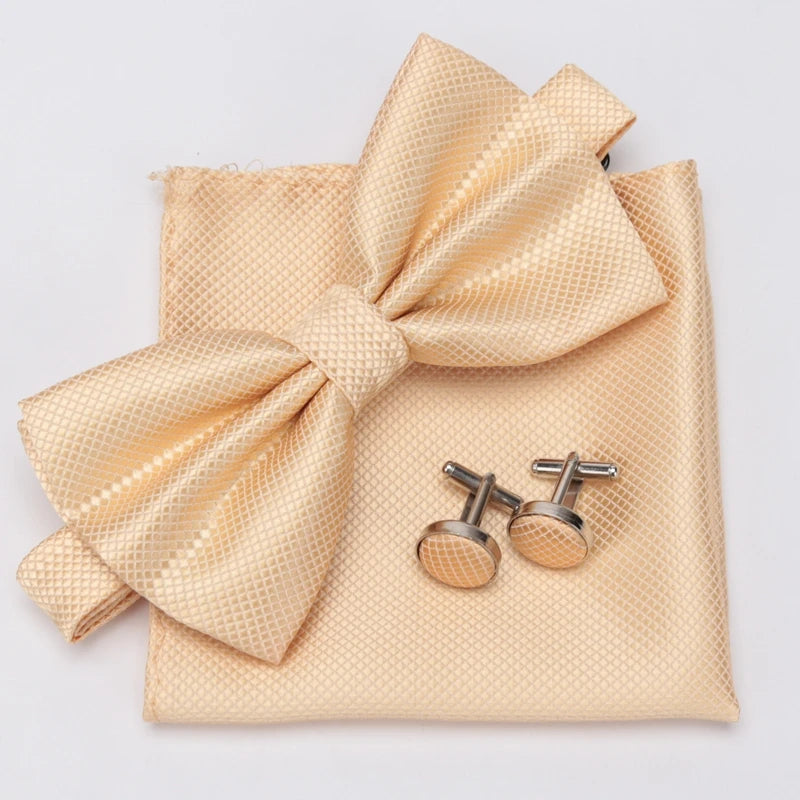 Men Bowtie Plaids Classic Fashion Wedding Party Formal Cufflinks Bow Qme Champagne