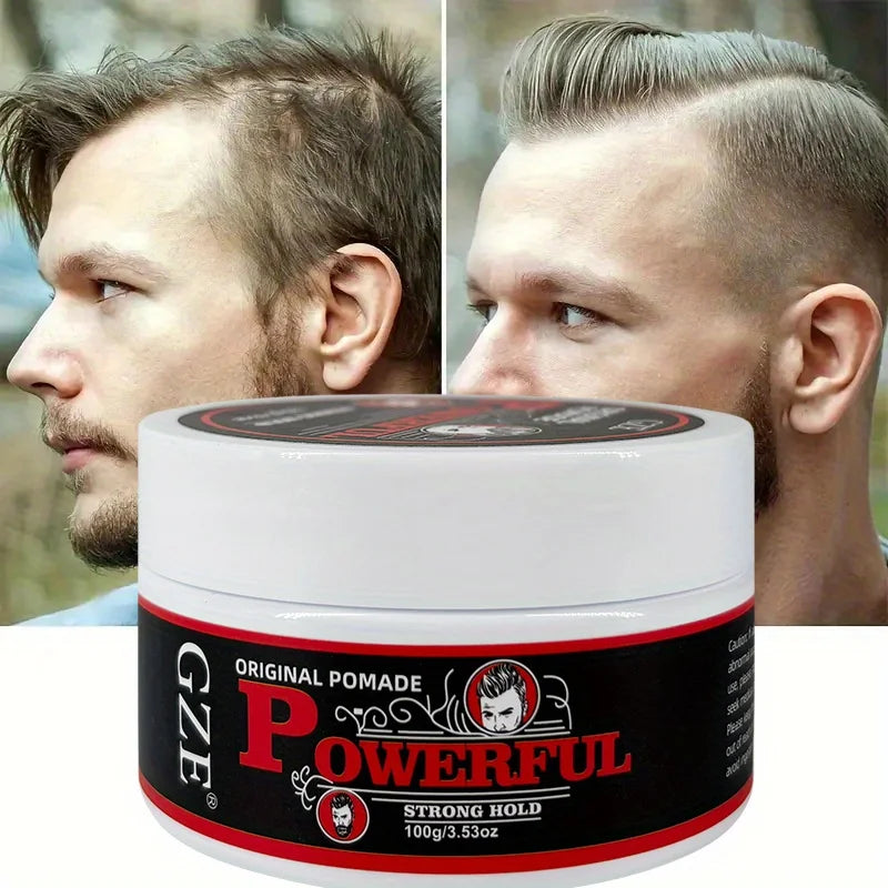 GZE Men's Pomade: Long-Lasting Hold & Shine, Frizz Control, Moisturizing Hair Gel. Natural Look Styling Wax for Dates & Work Qme