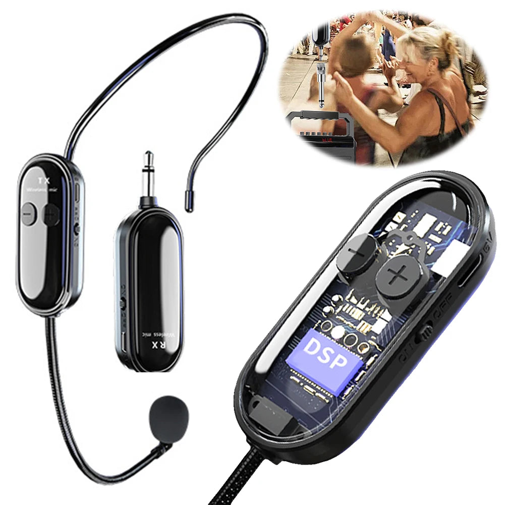 2.4G Wireless Microphone Headset Long Range Wireless Microphone System Head Handheld Mic 2 in 1 for Teach Outdoor Speech Qme