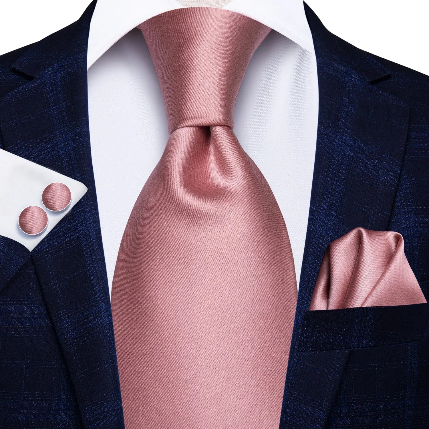 Tie Set for Men, 3-Piece Wedding Accessories with Cufflinks & Pocket Handkerchief, Striped/Floral Design Qme DPTH-LDSN3265
