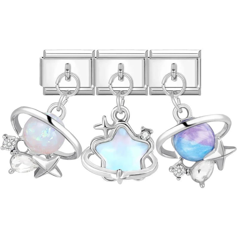 2026 3PCS Beautiful Blue Moon Heart Starfish Italian Charms Link 9mm Modular Bracelet Stainless Steel DIY Gift Jewelry Wholesale Qme Style 12