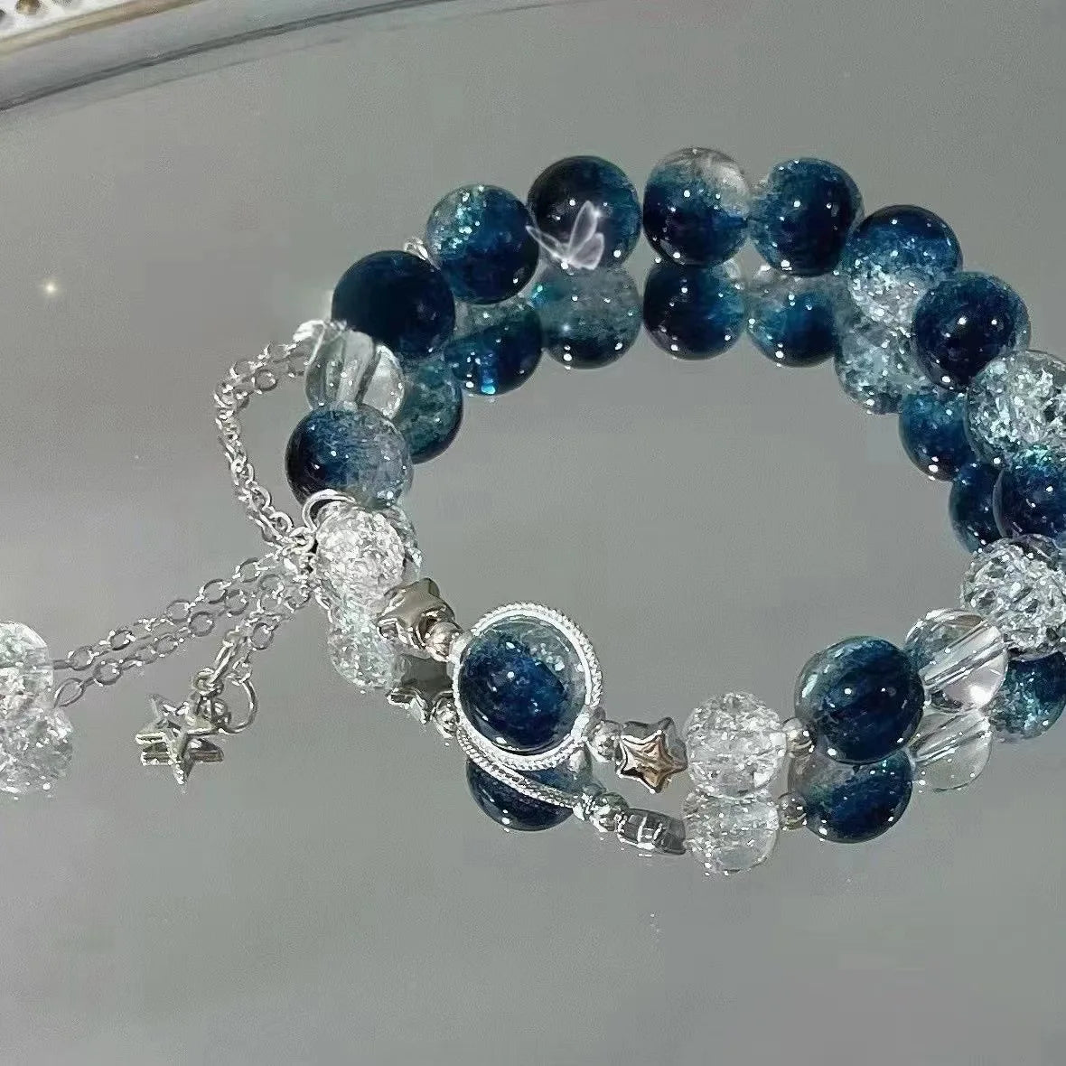 Wave Bracelet with Fairy-like Butterflies, Suitable for Women and Girls and Students Beaded Bracelet Girl Party Jewelry Gift Qme Dark Blue Bracelet