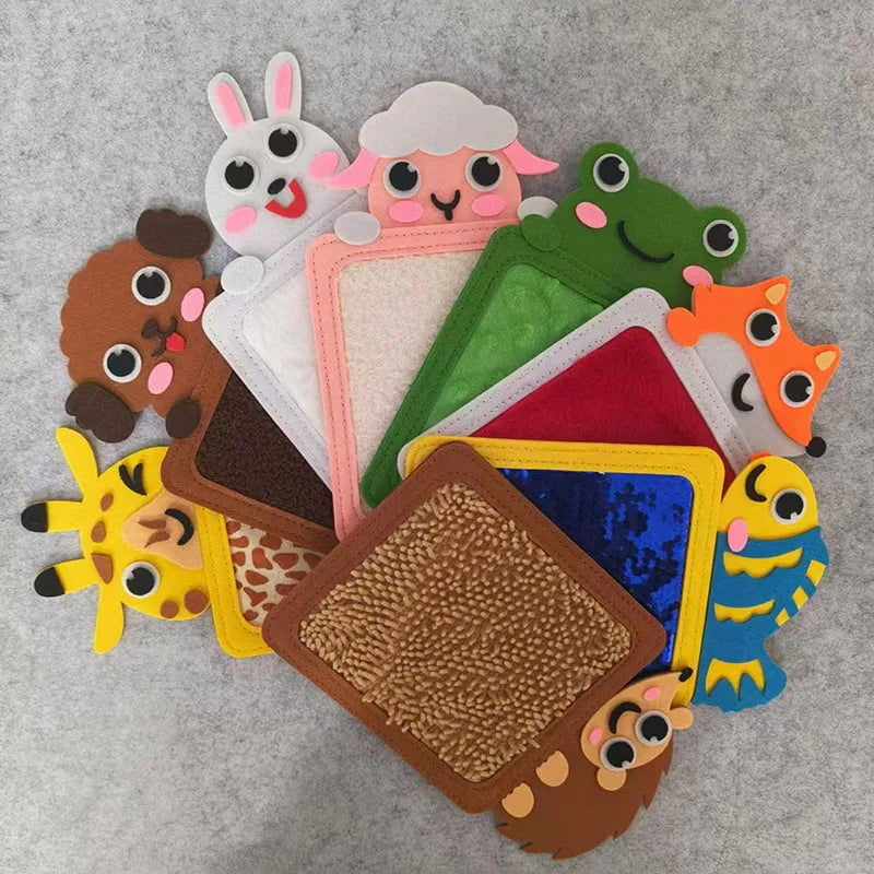 8Pcs Cartoon Animal Themed Felt Sensory Mats for Autistic Children Textured Cognition Tile Preschool Developmental Education Toy Qme 8pcs Set