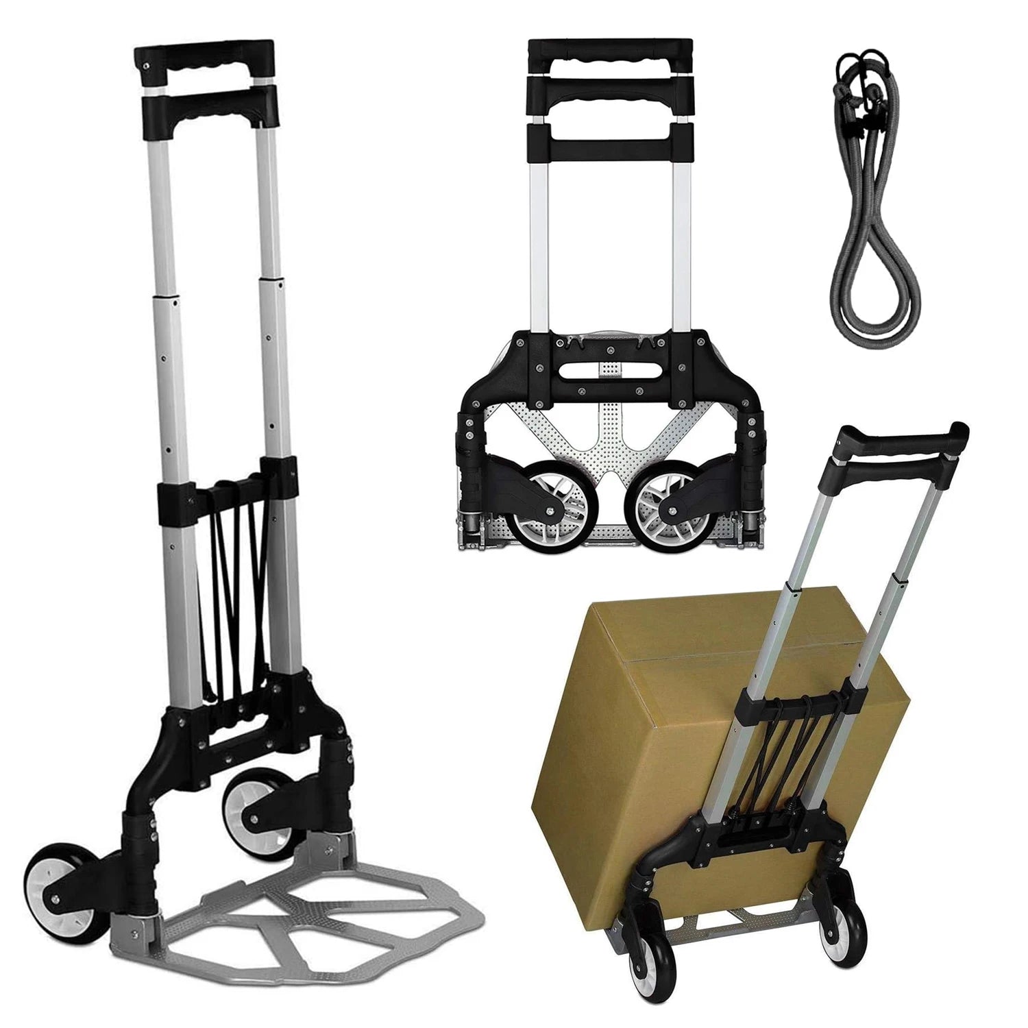 Folding Hand Truck, Heavy Duty Luggage Cart, Lightweight Portable Aluminum Luggage Cart with Telescoping Handle 165 lbs Capacity Qme