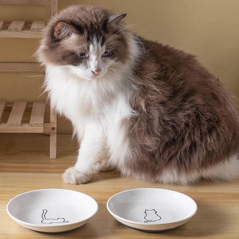 Ceramic Cat Plates With Silicone Anti Slip Pad Pet Cat Snack Bowl Cute Kitten Food Bowl Pet Kitten Water Bowl Pet Supplies Qme