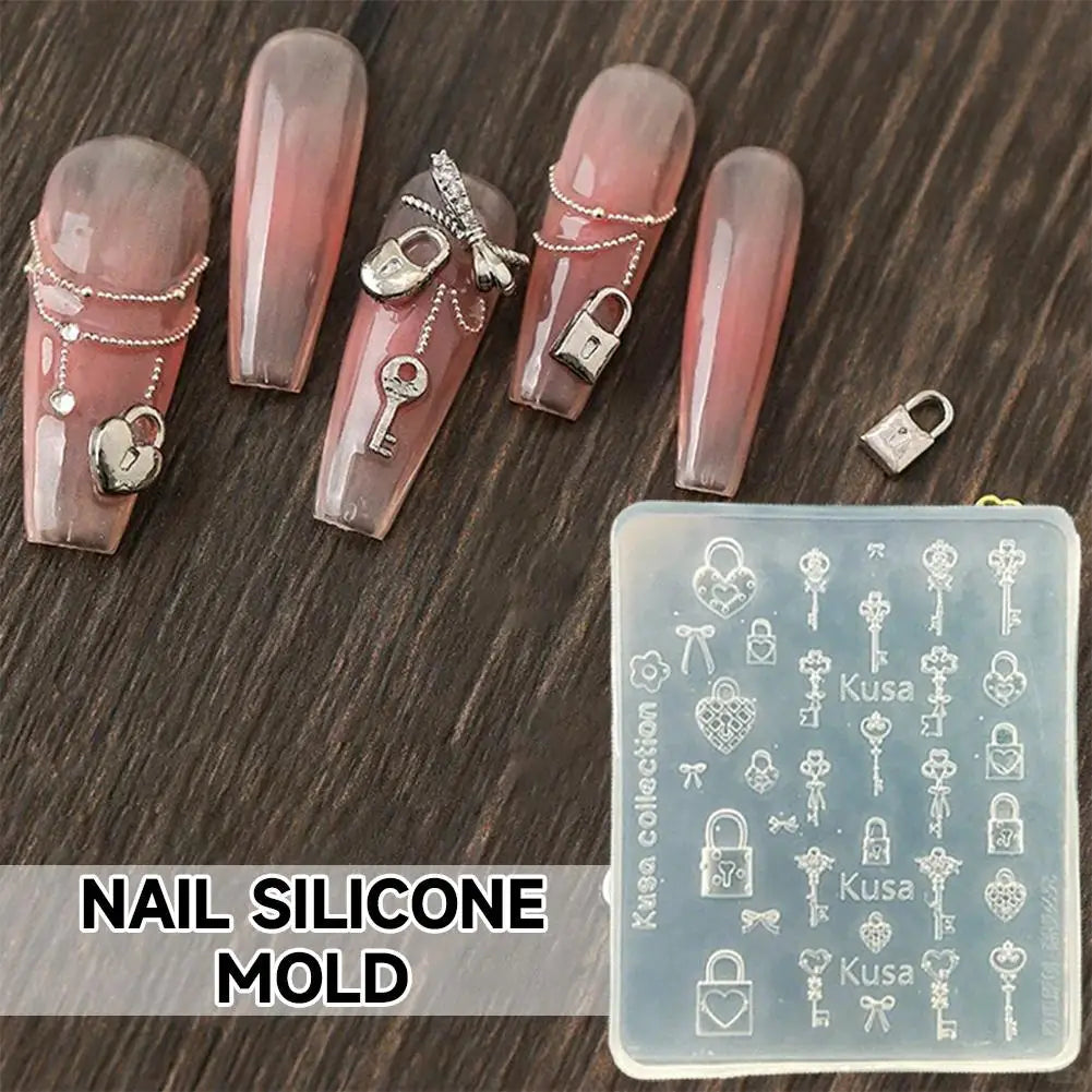 3D Button Butterfly Key Lock Silicone Nail Molds Nails Charms Qme