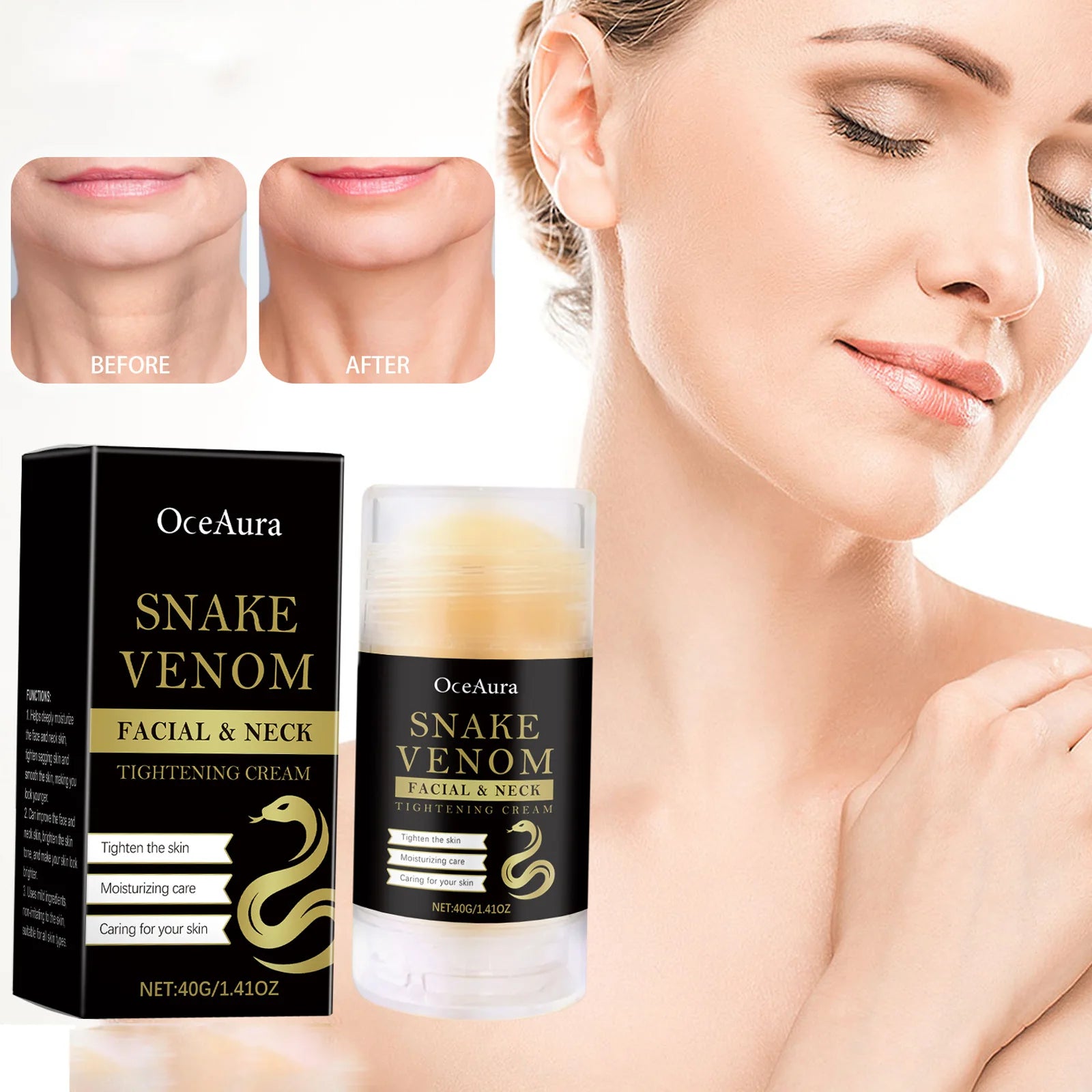 Snake Venom Neck Care Stick Lighten Fine Line Firming Lifting Face Neck Cream Stick Tightening Nourishing Anti-Aging Skin Care Qme