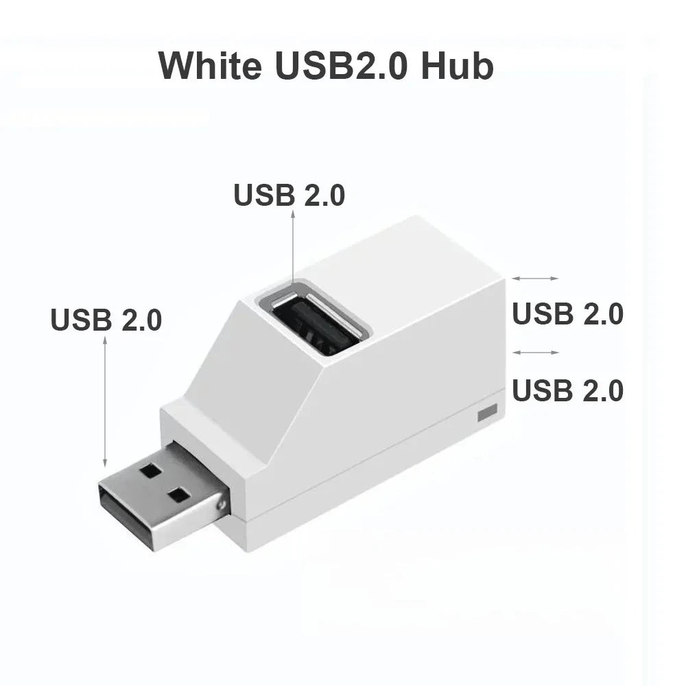 5pcs For PC Laptop, USB 3.0 HUB Adapter Extender for USB 3.0 Card Reader, Hi-Speed USB 2.0, Mini Splitter Box 1 to 3 Ports Qme White USB 2.0