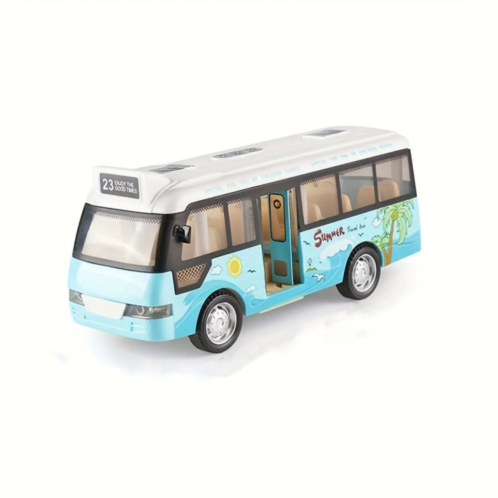 City Bus Toys Cars Die-Cast Plastic Airport Cars For Boys Girls, Pull Back Play Vehicle With Sound, Light Up & Open-able Doors Qme