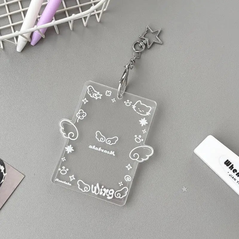 Clear Acrylic Photocard Holder Adorable Wing Print Star Keychain Portable for Fans Backpack Hanging Decor Gift Qme D