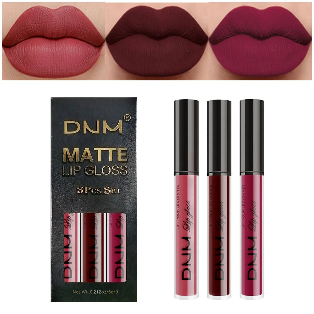 3pcs/set Liquid Lipsticks Waterproof Long Lasting Cosmetic Red Blue Purple Matte Lip Gloss Nude Lip Tint Stain Makeup Qme