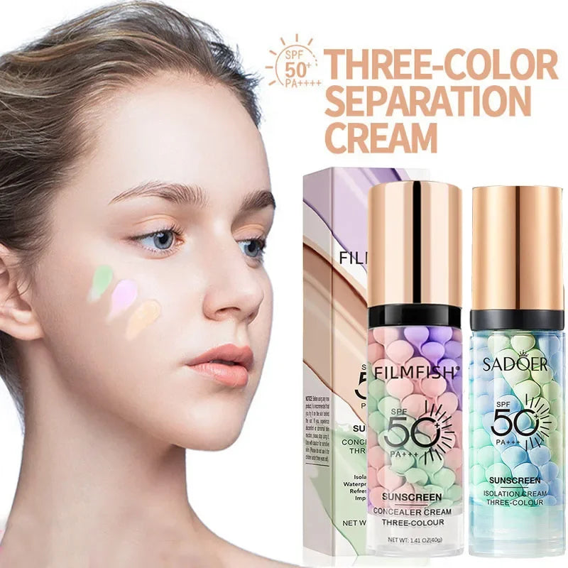 Face Makeup Primer Tri-color Cream Contour Isolation Waterproof Qme