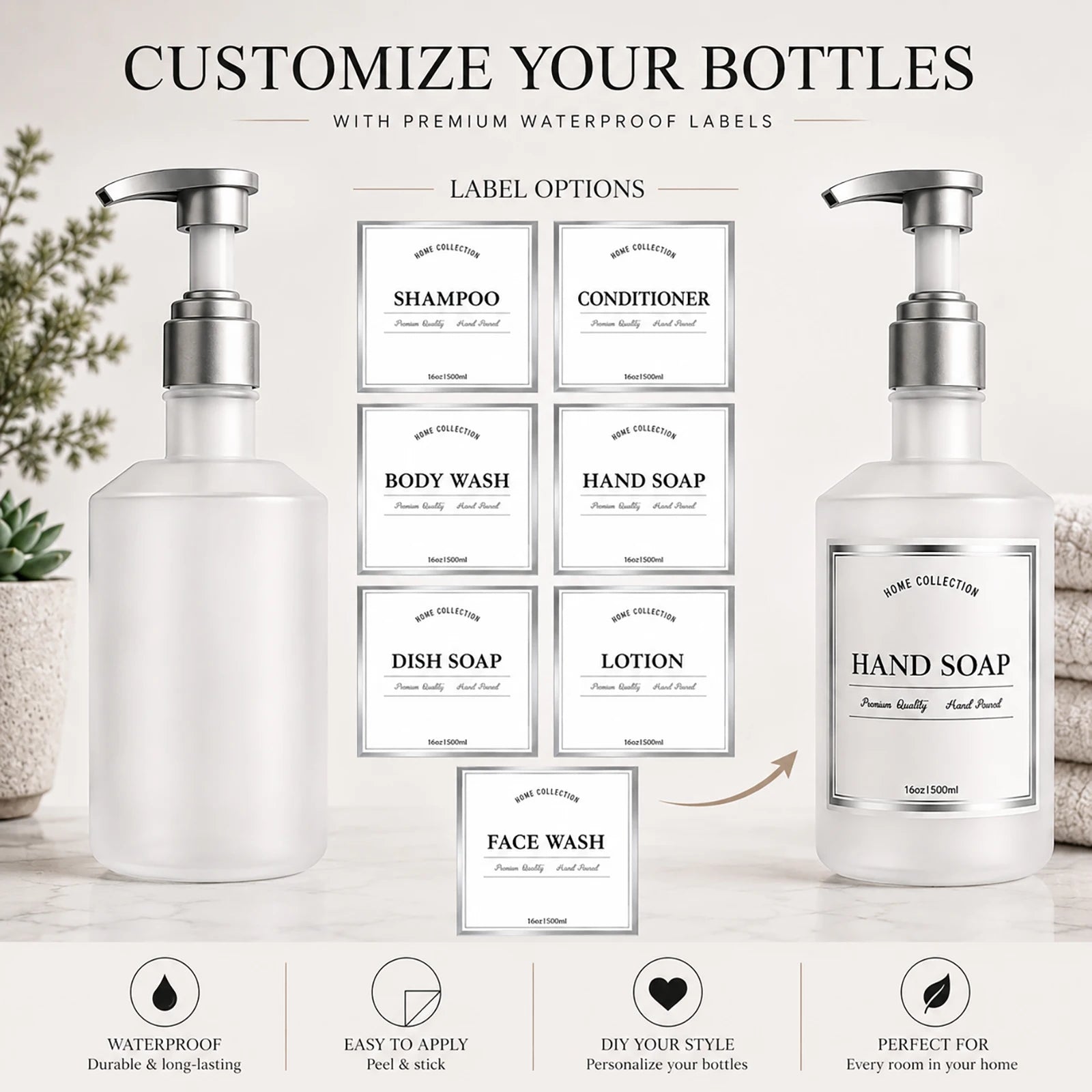 Shampoo and Conditioner Dispenser Bottles Set of 3 Translucent White Plastic Pump Bottles or Body Wash Shower Bath Organization Qme