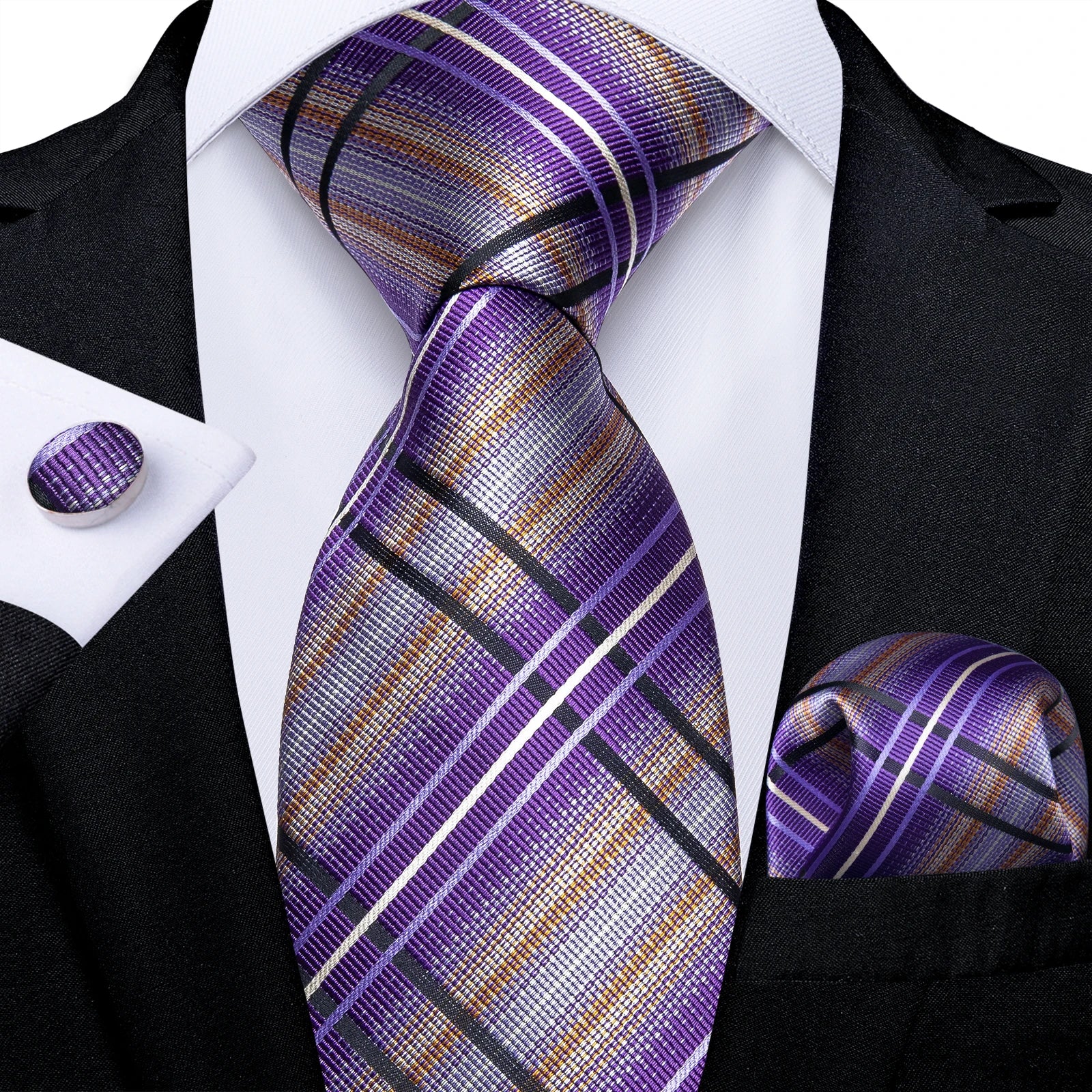 Professional Mens 3-Piece Suit Necktie Pocket Square Cufflinks Qme DPTH-HT-LDSN0457