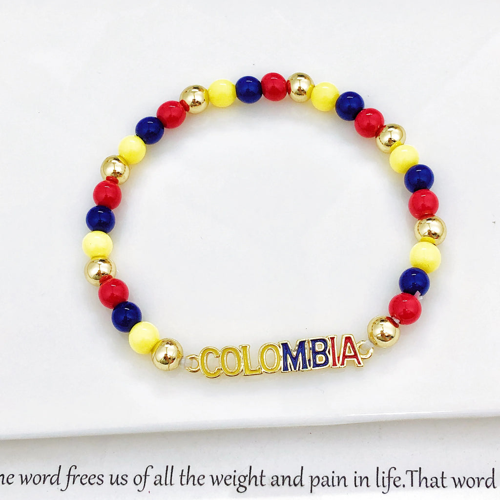 New Enamel Art Gold Plated Venezuela Mexico Colombia Flag Beaded Stretch Bracelet for Men Women Holiday Anniversary Jewelry Qme 3 18cm