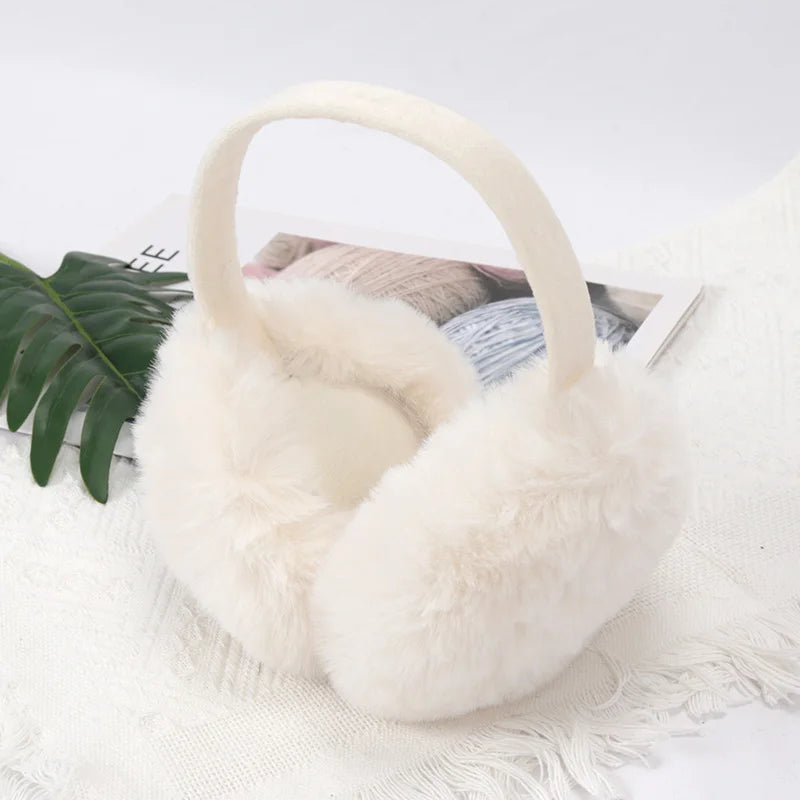 New Autumn Winter Soft Earmuffs Women Men Ear Keep Warmer Plush Solid Color Adjustable Foldable Ear Protection Muffs Earflap Qme WHITE
