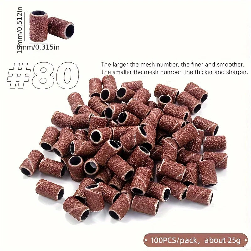 Mounted Sanding Drum Set Aluminum Oxide Sand Band on Rubber Mandrel Shank Rotary Tool Sanding Head for Wood Metal Polishing Qme 80 -100pcs