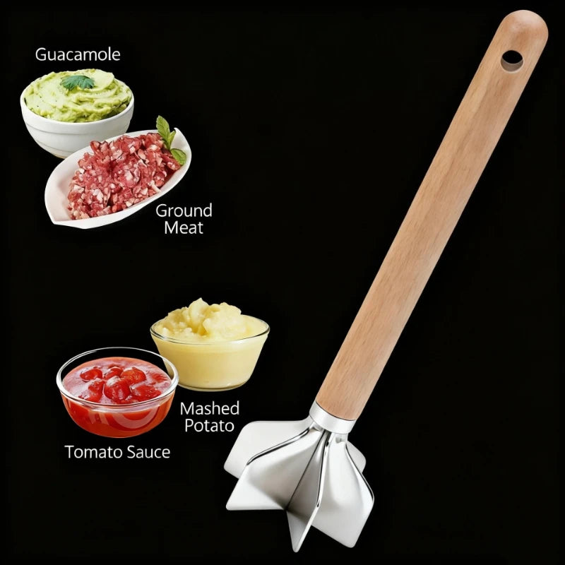 6-Blade Stainless Steel Meat Chopper Potato Masher Kitchen Tool Qme