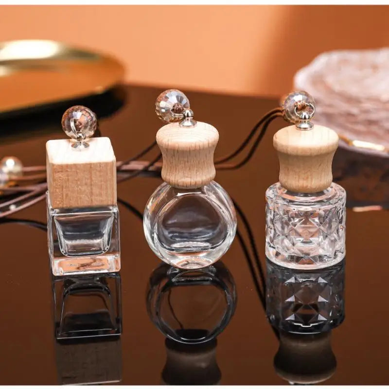 Empty Glass Essential Oil Diffuser Bottle Wooden Cap Car Hanging Qme