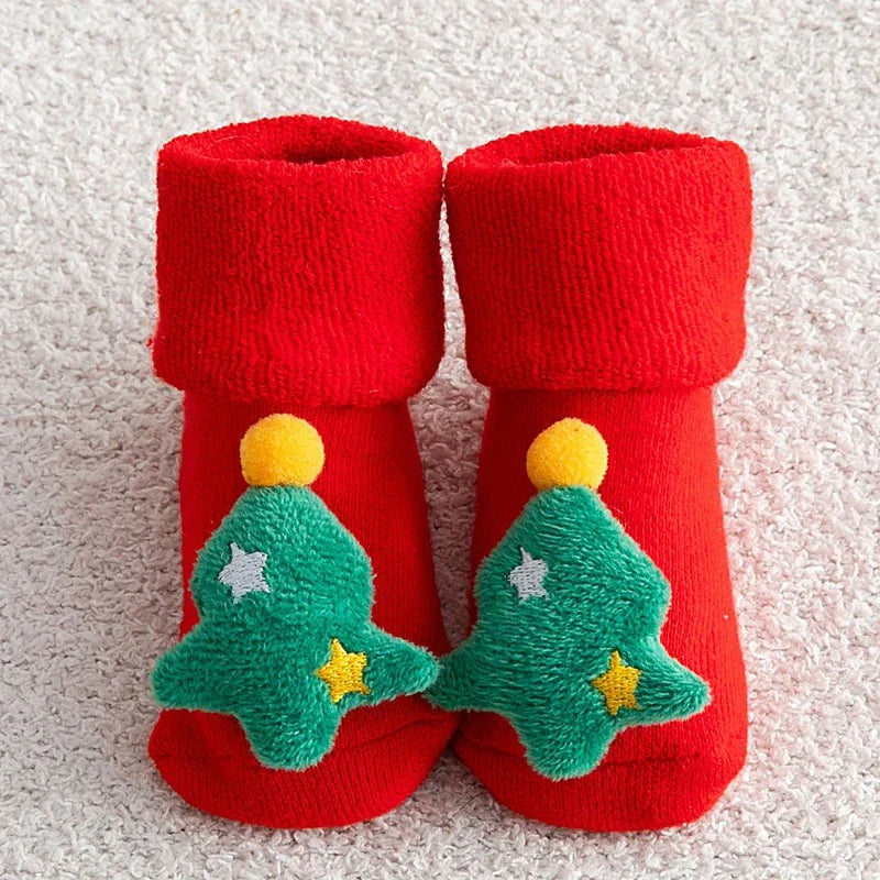 Kids Children's Socks for Girls Boys Non-slip Print Cotton Toddler Baby Christmas Socks for Newborns Infant Short Socks Clothing Qme christmas tree 0-1T
