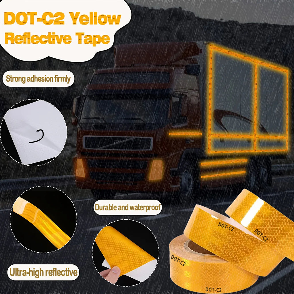 Car Reflective Tape Yellow DOT-C2 Auto Safety Warning Sticker Reflector Protective Tape Strip Film for Trucks Auto Motorcycle Qme