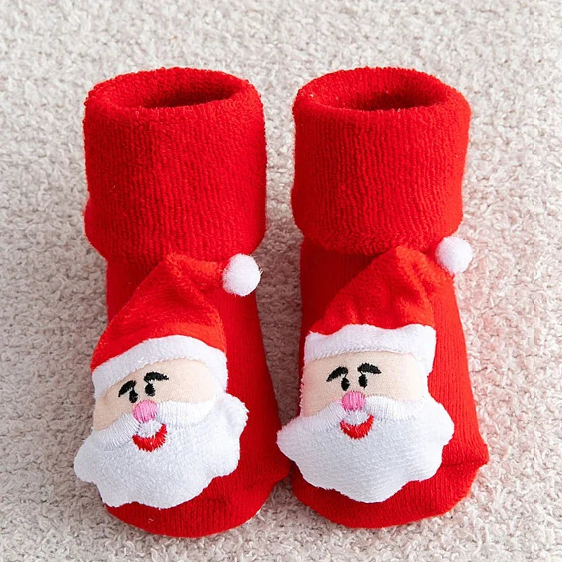 Kids Children's Socks for Girls Boys Non-slip Print Cotton Toddler Baby Christmas Socks for Newborns Infant Short Socks Clothing Qme Santa Claus 0-1T