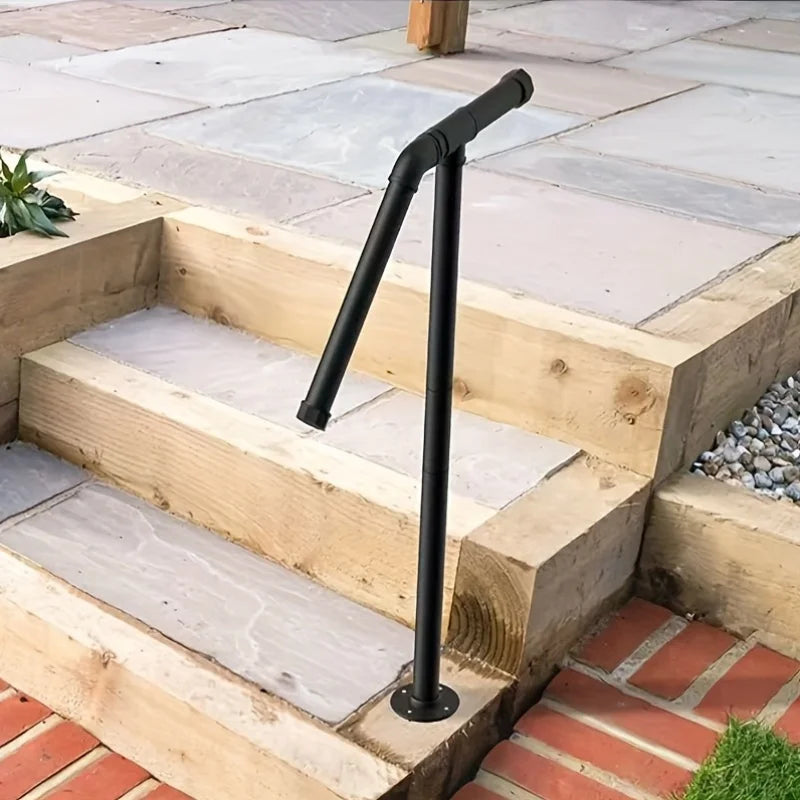 Single Post Wrought Iron Handrails for Outdoor 1-2 Steps Metal Outdoor Stair Railing for Steps Garage Porch Easy to Install Qme