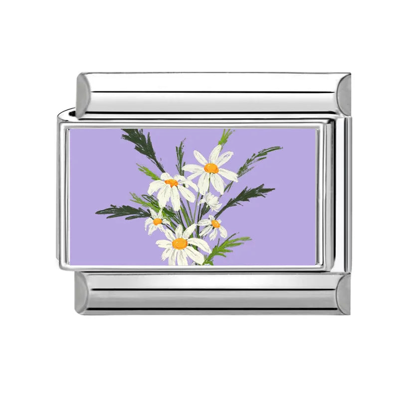 Fashion Iris Hyacinth Sunflower Daisy Flowers Series Italian Charm Link Fit 9mm Bracelet Stainless Steel Women Men DIY Making Qme Style 19