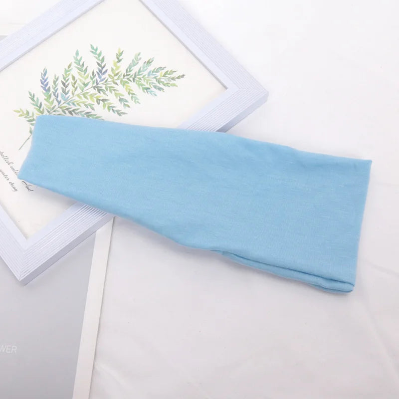 Women Headband Wide Knitted Cotton Sport Elastic Hair Bands Yoga Qme LIGHT BLUE One Size