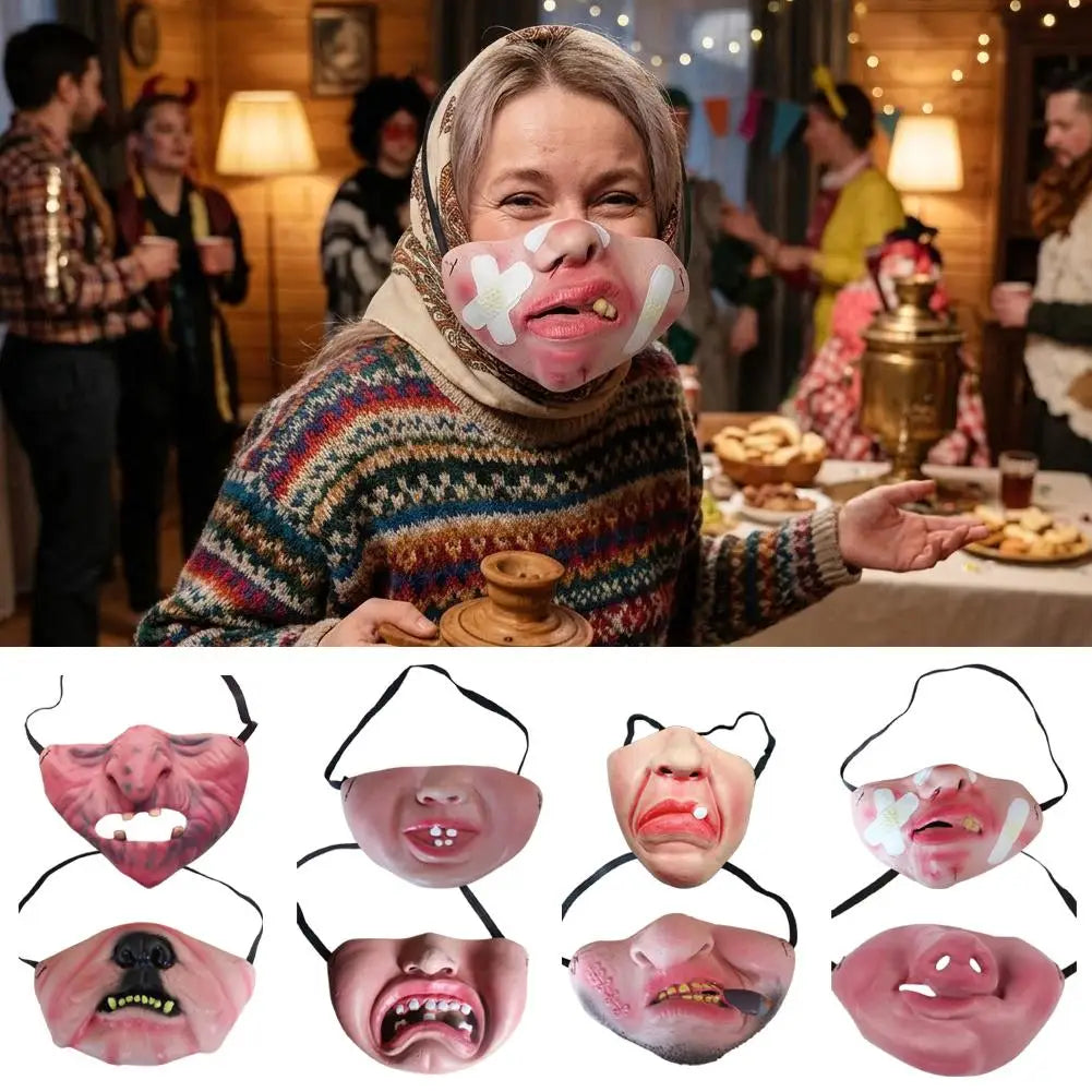 Latex Half Face Masks Humorous Elastic Band Horrible Scary Cosplay Qme