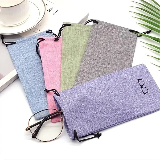Drawstring Eyeglass Bag 10Pcs Linen Eyewear Bags - Soft Cloth, Drawstring, Portable Qme