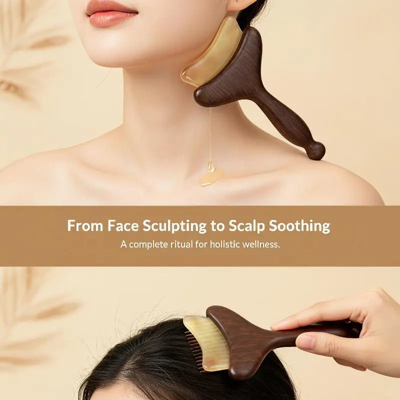 Natural Wooden Facial Meridian Comb Nose Eye Jaw Neck Muscle Qme