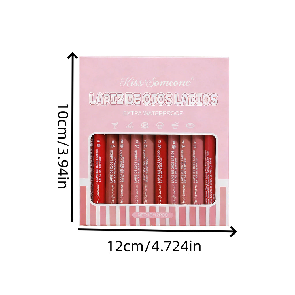 12 Colors Lip Liner Combo, Matte Lipstick Lip Liner Set, long-lasting Lip Pencil Waterproof & Non-Stick Cup, Smooth Texture High Qme