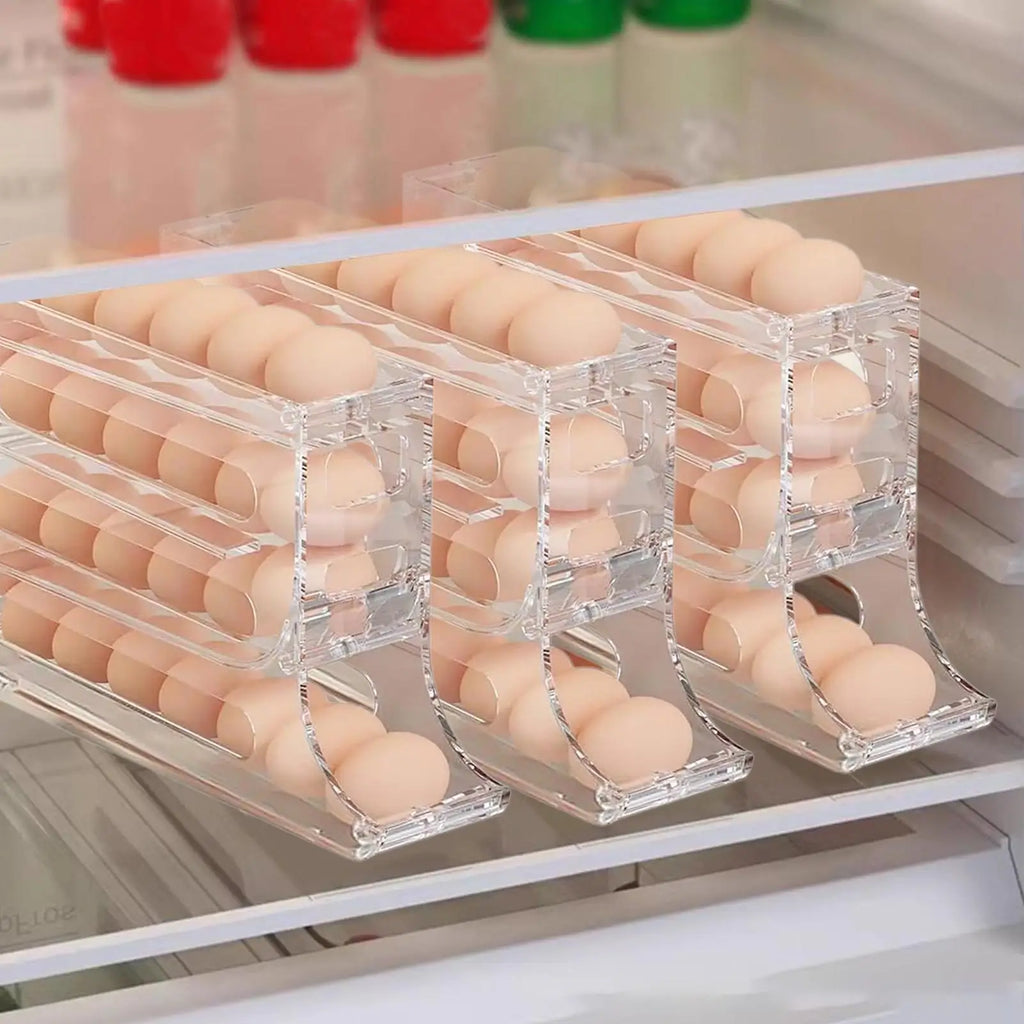 Egg Rack Refrigerator Auto Rolling 4-Layer Fridge Dispenser Qme