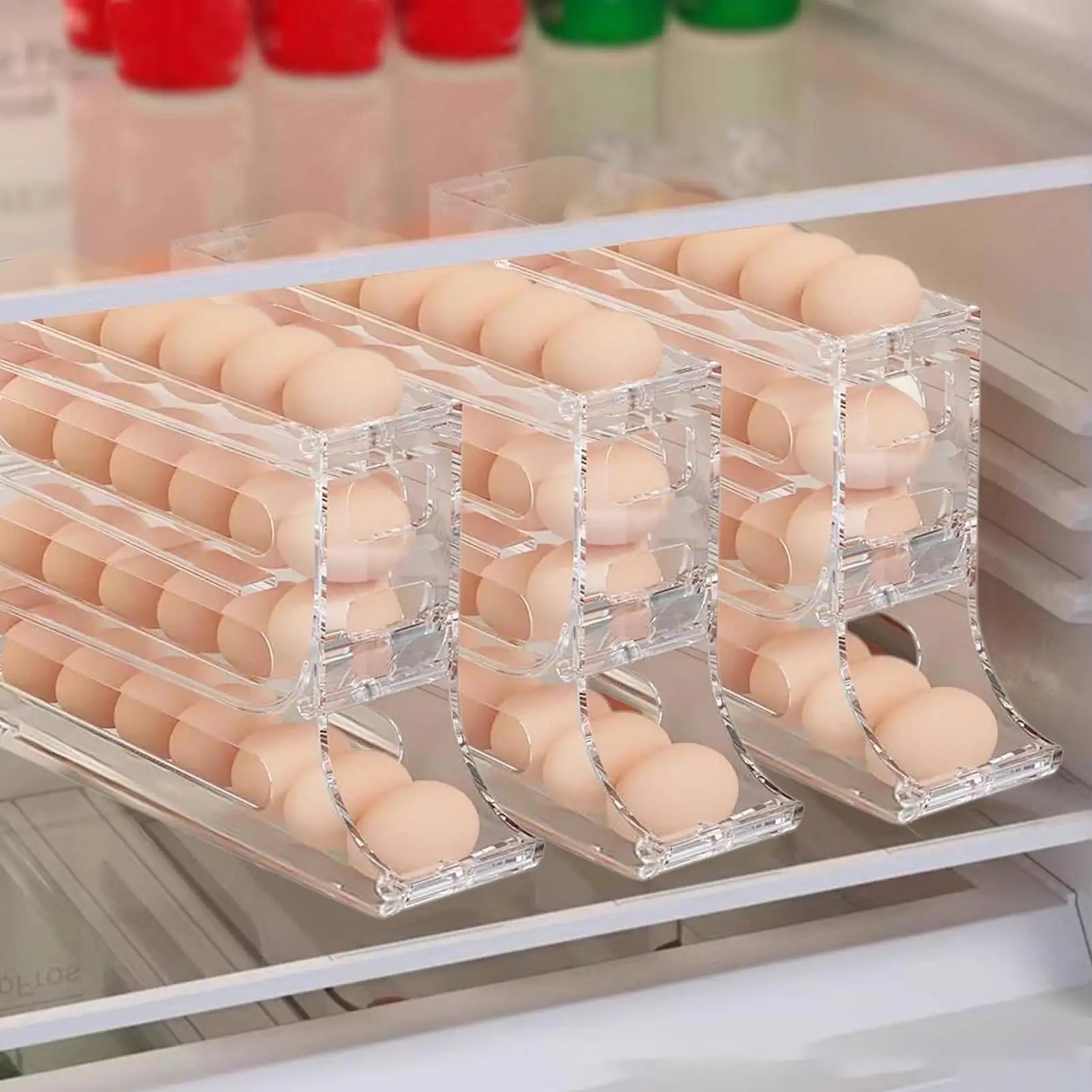 Egg Rack Refrigerator Auto Rolling 4-Layer Fridge Dispenser Qme