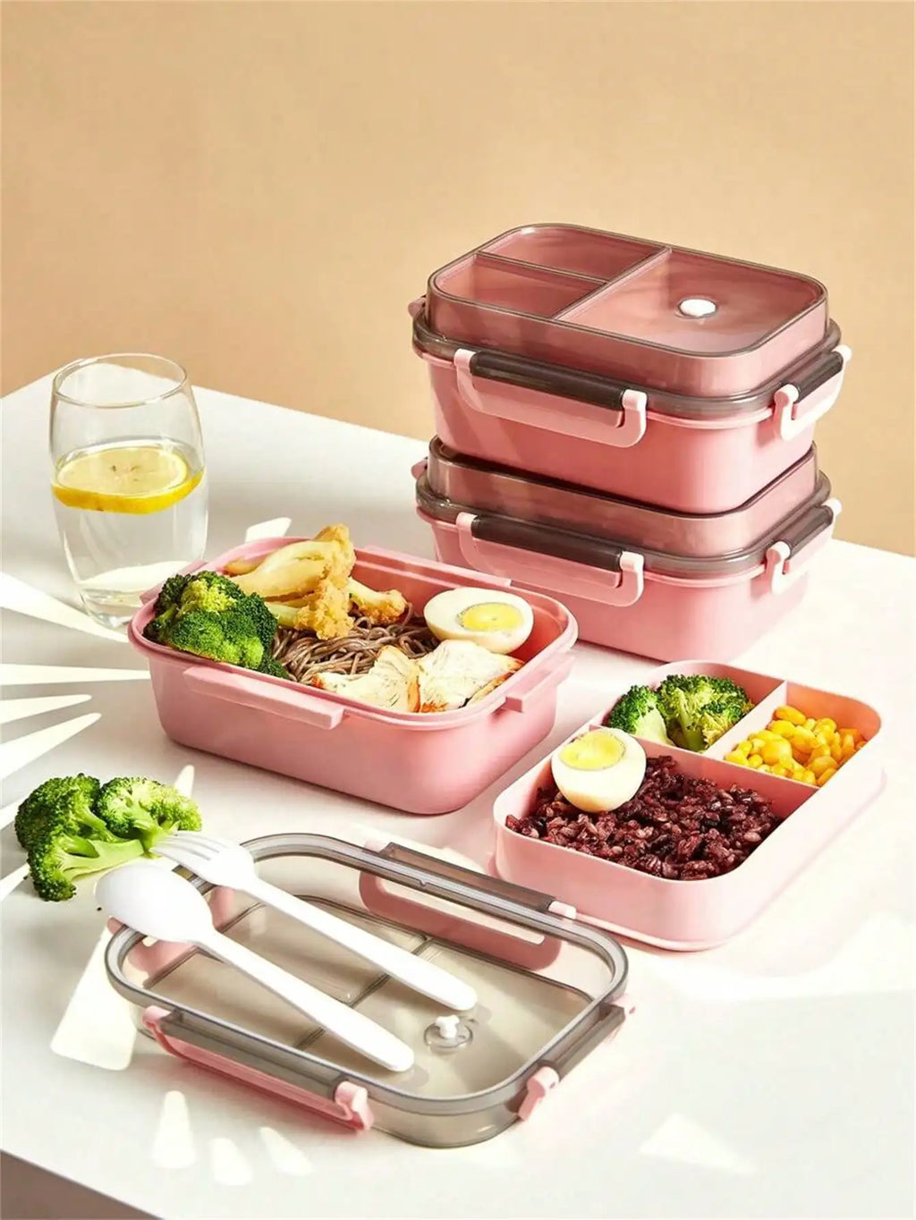 1 Microwave Capable Double-layer Compartment Lunch Box Handle Leak Qme