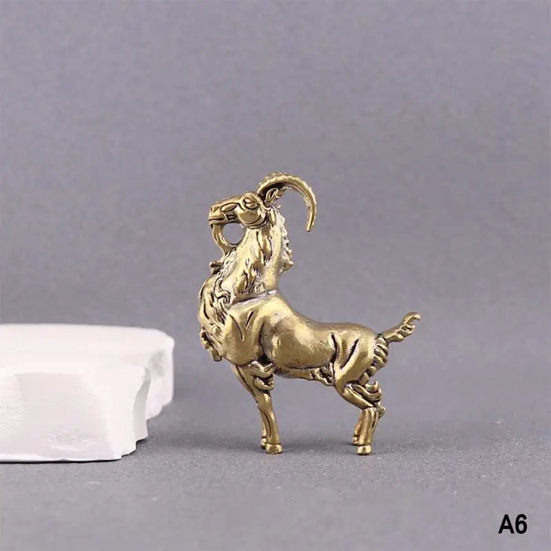 Chinese Zodiac Goat Lucky Statue Hand Polished Brass Sheep Figurine Qme A6