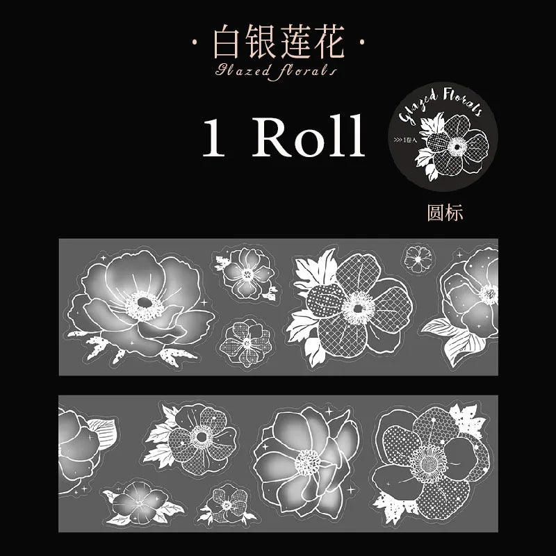 White Ink Floral Tracing Paper Washi Tape & Stickers for Journal Scene Making, Decorative Supplies for Phone Cases, Water Bottle Qme D