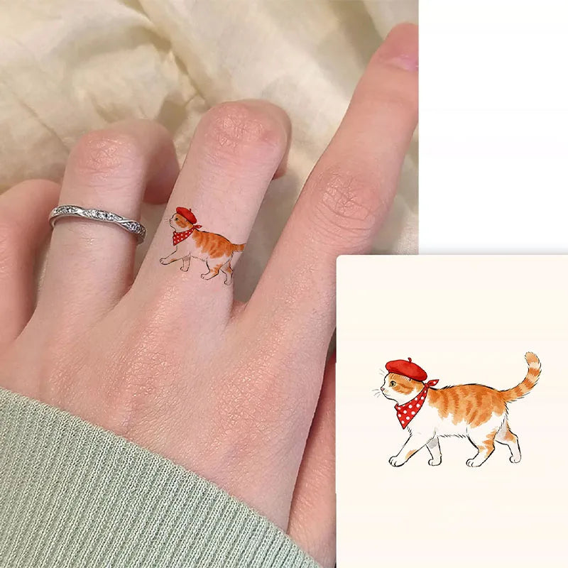 Meow Ring Finger Tattoo Stickers - Waterproof, Long-lasting, Cute Cartoon Cat Temporary Stickers - Realistic Tattoos Qme