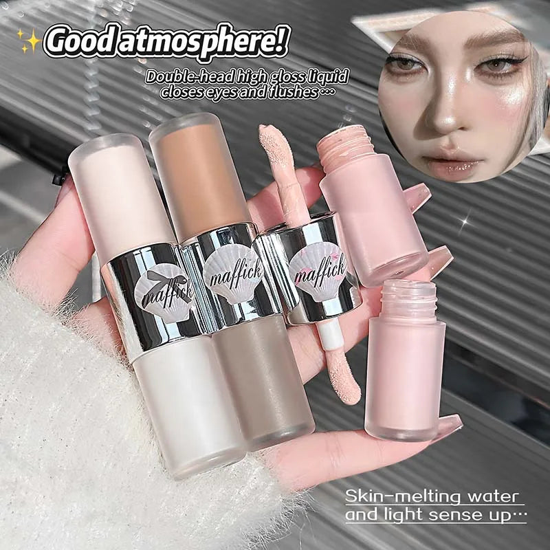 Dual-Ended Pearl Gloss Contour & Highlight Liquid Diamond Silver & Matte White Cream Three-dimensional Shine Face Contouring Qme