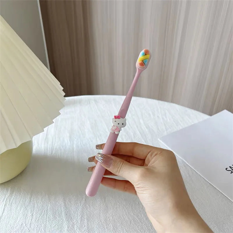 Hello Kitty Kuromi Soft-Bristle Toothbrush Couples' Set Student Cartoon Jade Tooth-Protecting Toothbrush Qme 5