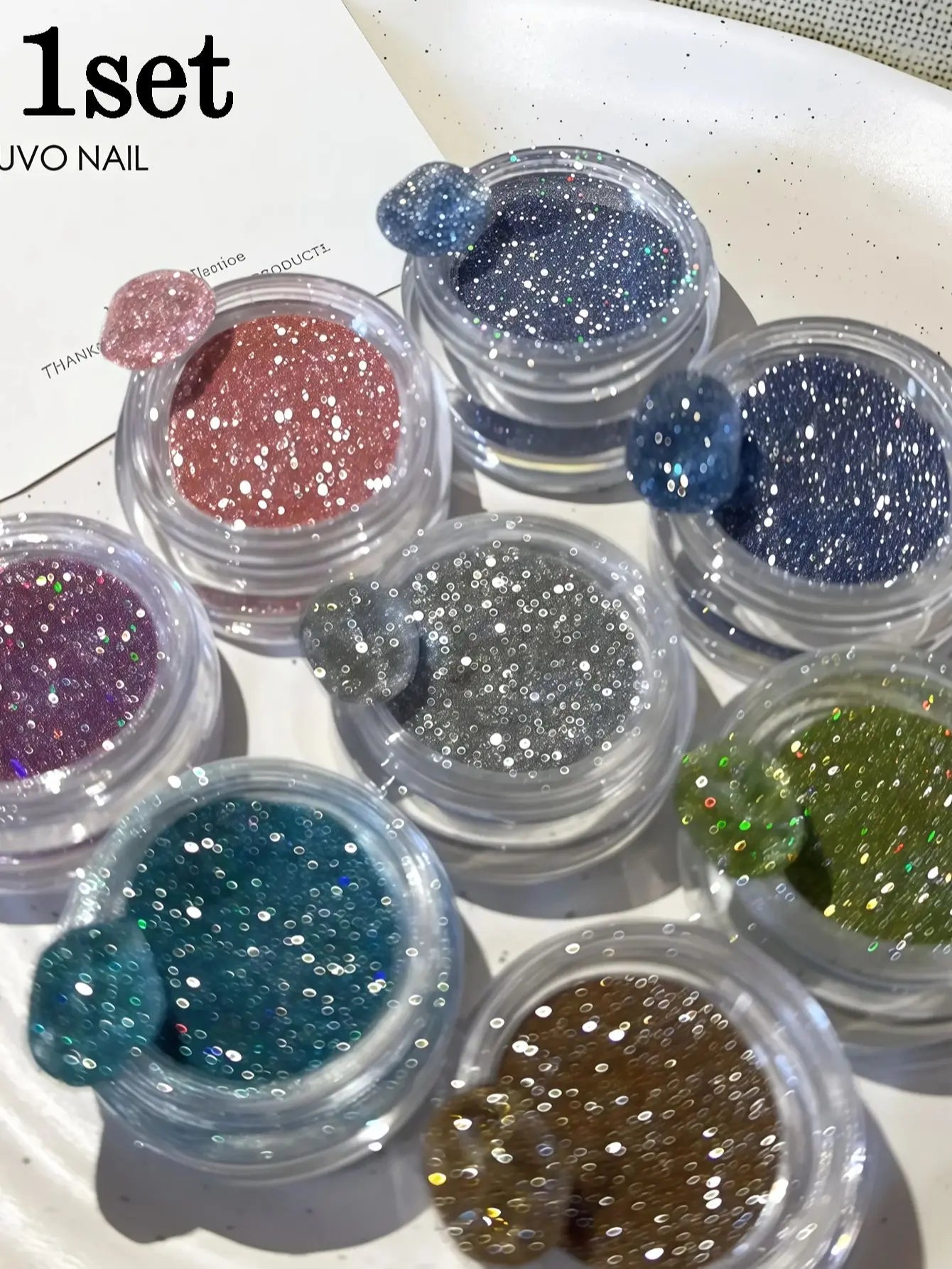 1 8-piece Y2K Colorful Glitter Nail Powder Sparkling Diamond Laser Qme 1 set