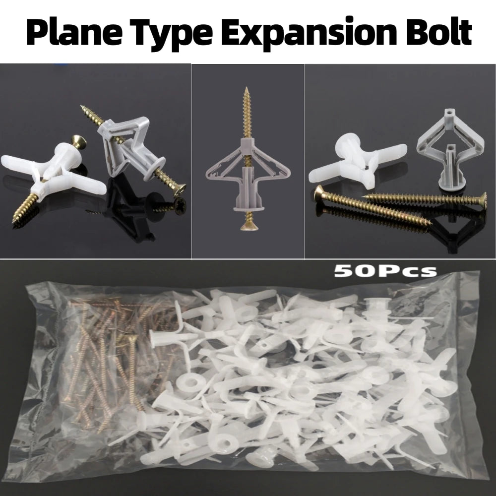 50Pcs Nylon Plane Type Expansion Bolt Special Expansion Screws Butterfly Shaped Gypsum Wall Hardware Accessories Qme