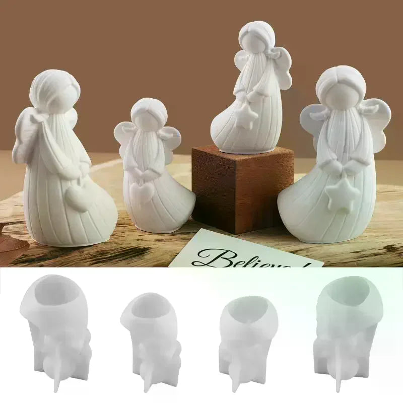 2Pcs DIY Handmade Angel Plaster Resin Moulds With Heart Star Designs 3D Angel Silicone Moulds Decorative Sculptures Craft Qme