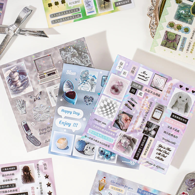 30 Sheets Cute Die-Cut Sticker Book - Hand account Decoration Scrapbooking Decals for Junk Journals & DIY Crafting Qme