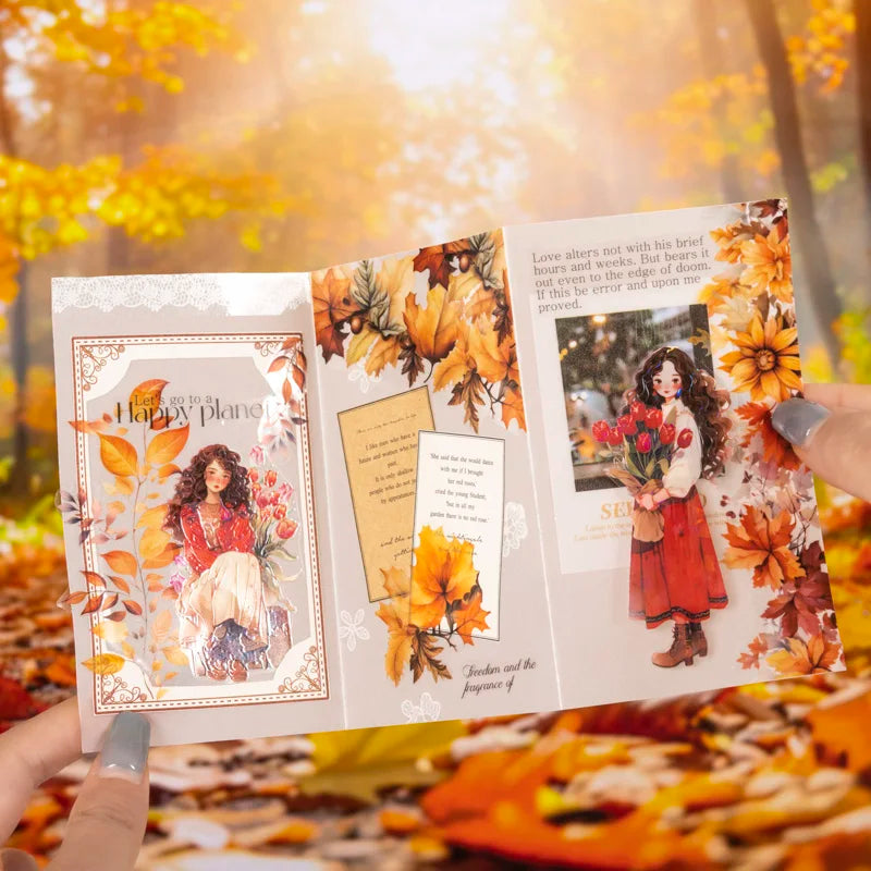 45mm*2m Autumn leaves PET Tape Scrapbooking Decoration Collage Journal Masking Tapes Diary Craft Stickers Stationery supplies Qme