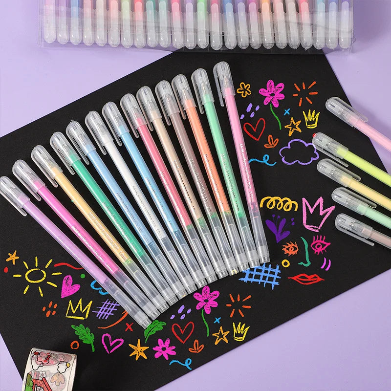 12Pcs/set Acrylic Watercolor Gel Pen Large Capacity Highlighter Fine Tip 1.0mm For DIY Black Cardstock Drawing Marking Doodling Qme
